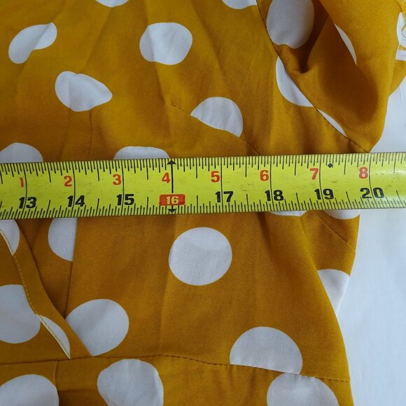 Shein Yellow Gold Polka Dot Wrap-Style Romper Women Size OXL 12 Flutter Sleeves - Picture 9 of 11
